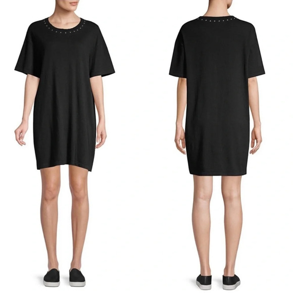 Current/Elliott Black Studded Distressed Glitter Mini T-Shirt Dress Size 1 Small - Picture 1 of 12